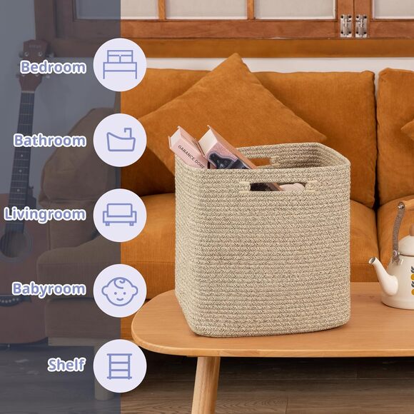 OIAHOMY 13” Storage Cubes Cotton Rope Woven Bins Shelf Organizer 2 Pack - Picture 4 of 7